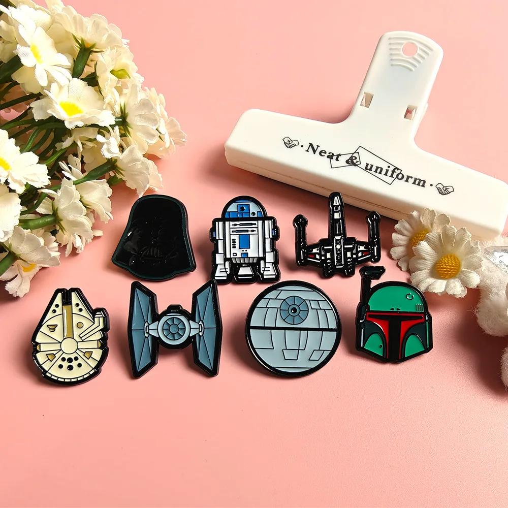 Ensemble de 7 broches Star Wars - Stormtrooper R2-D2 Death Star Millennium Falcon Darth Vader Anime 