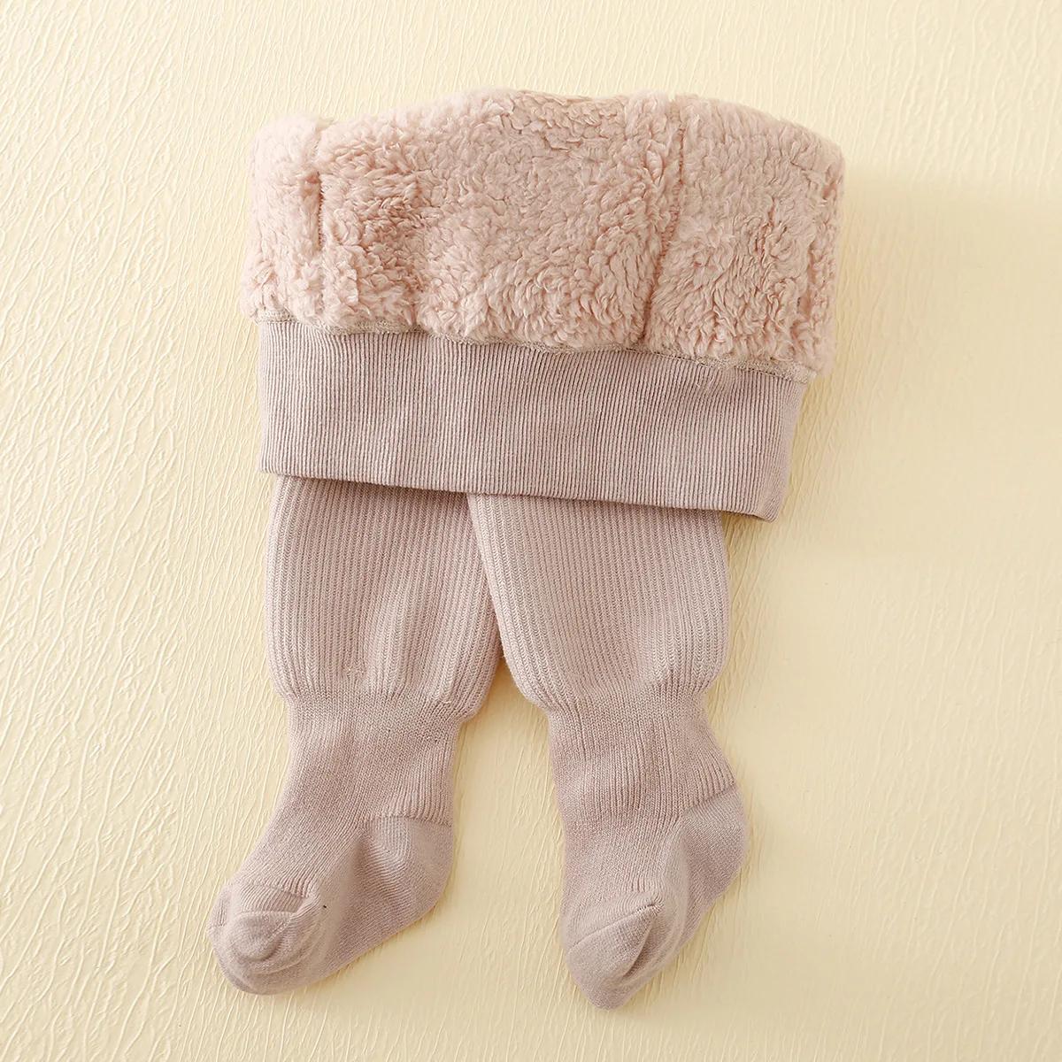 Leggings doublés de rayures Polar Smile pour bébé fille, collants chauds en coton épais, garde au ch