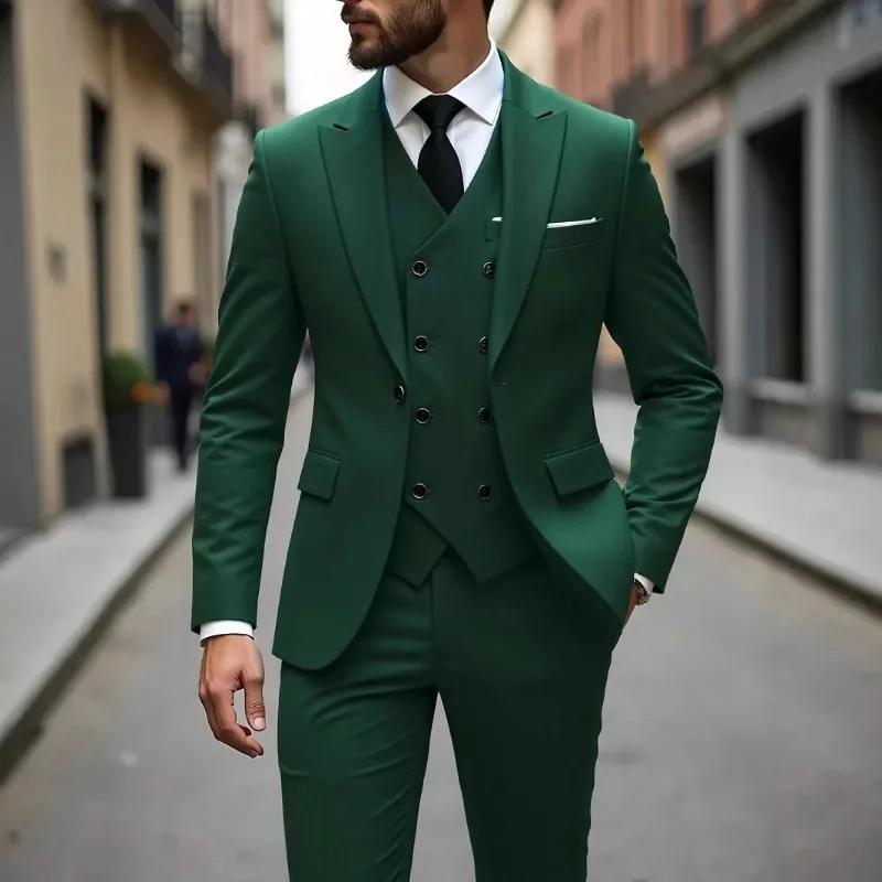 Costume homme fin et simple, couleur unie, simple boutonnage, style britannique, manches longues, av