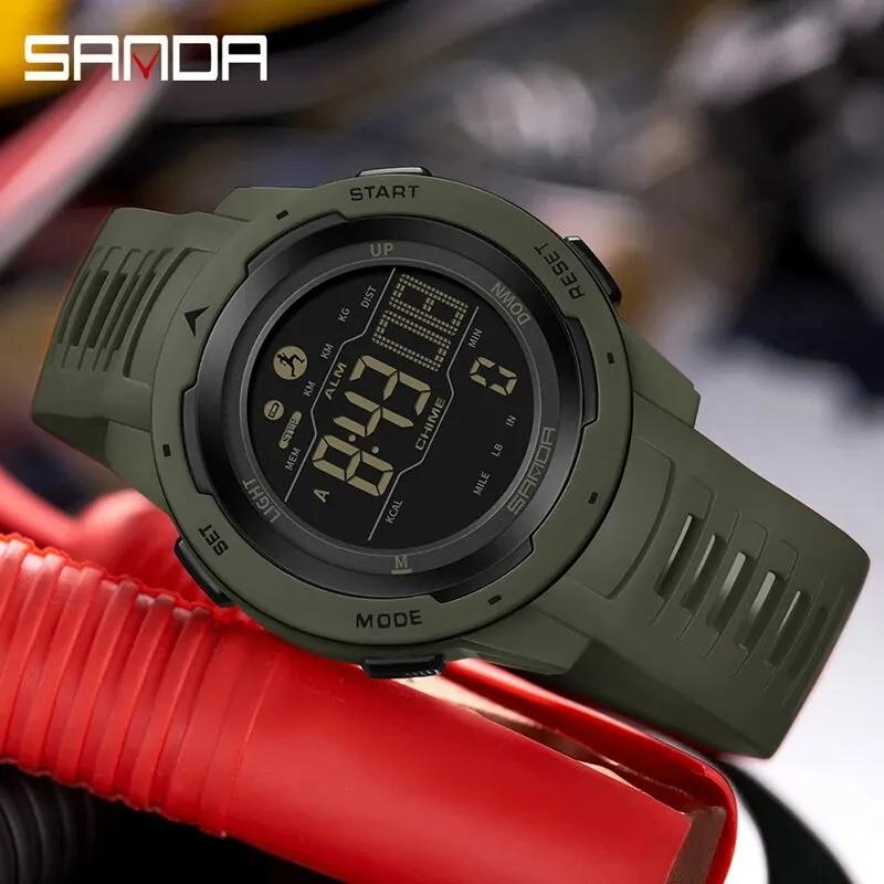 SANDA marque hommes montres sport podomètre Calories 50 M LED étanche montre numérique montre-bracel