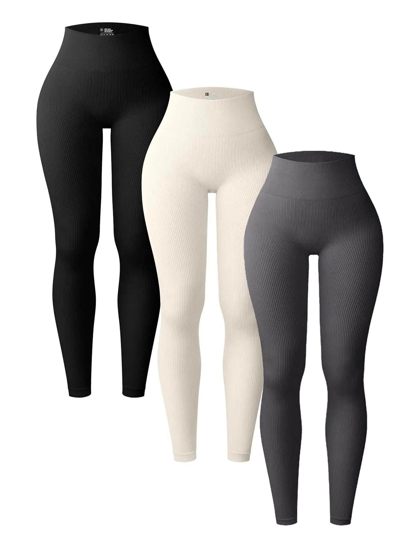 Pantalons de Yoga côtelés pour femmes, Leggings de Sport taille haute, sans couture, Fitness, contrô