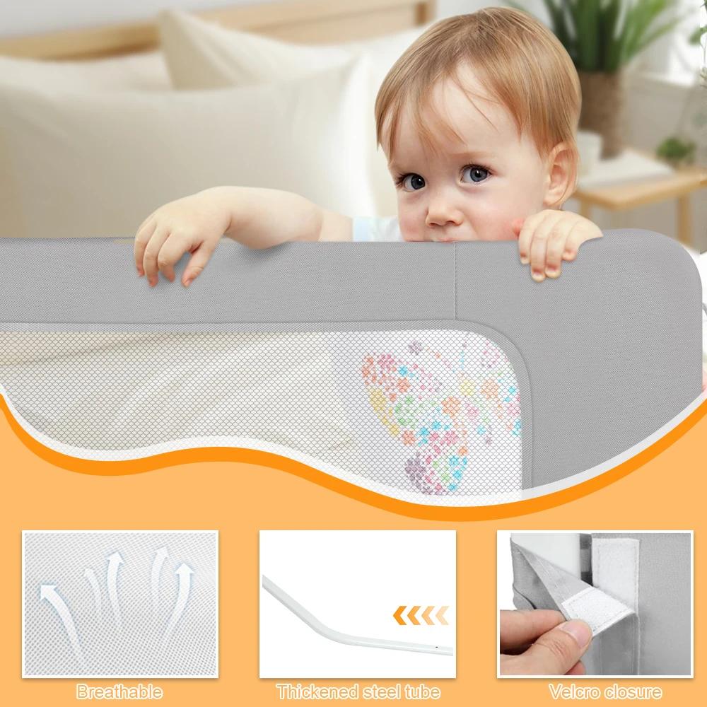 Barrière de lit de 150 / 180 / 200 cm - Protection anti-chute - Pliable à 180 ° - Hauteur réglable d