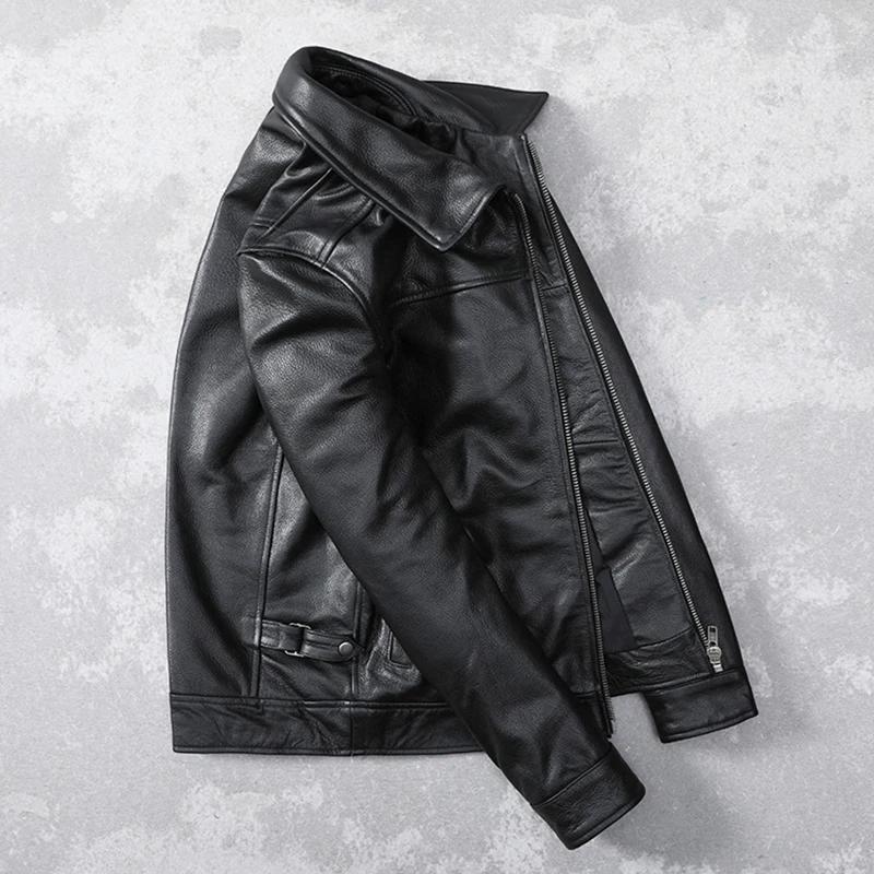 Veste en cuir véritable pour hommes, première couche de peau de vache, cuir pur de Style revers, lég