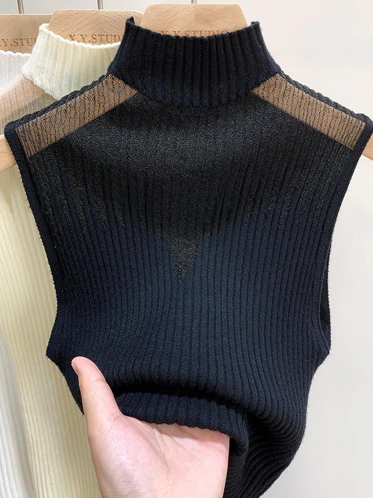 Haut tricoté en maille pour femmes, débardeur Y2K, gilet demi-cou, pull sans manches, Chic, découpé,