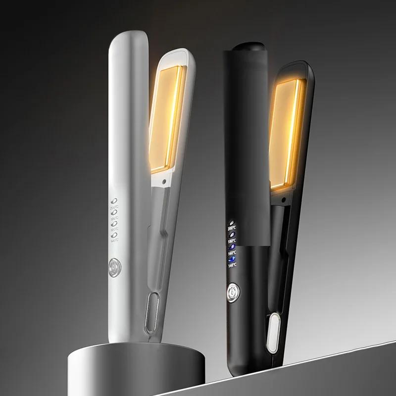 Fer à friser/lisseur sans fil 2-en-1 rechargeable par USB avec quatre réglages de température, mini 