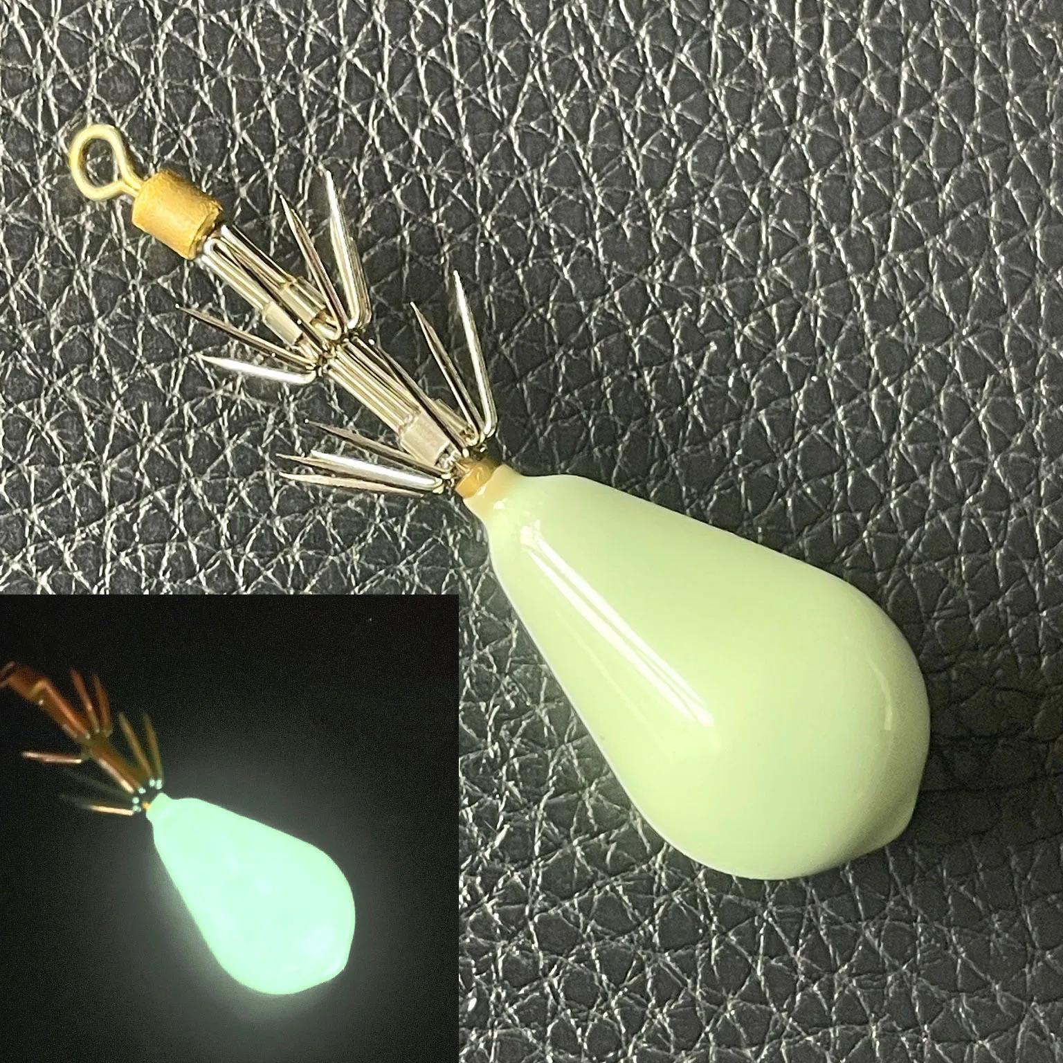 Hameçons de calmar bioniques réalistes, pêche en mer, lumineux, brillant dans le noir, forme goutte 