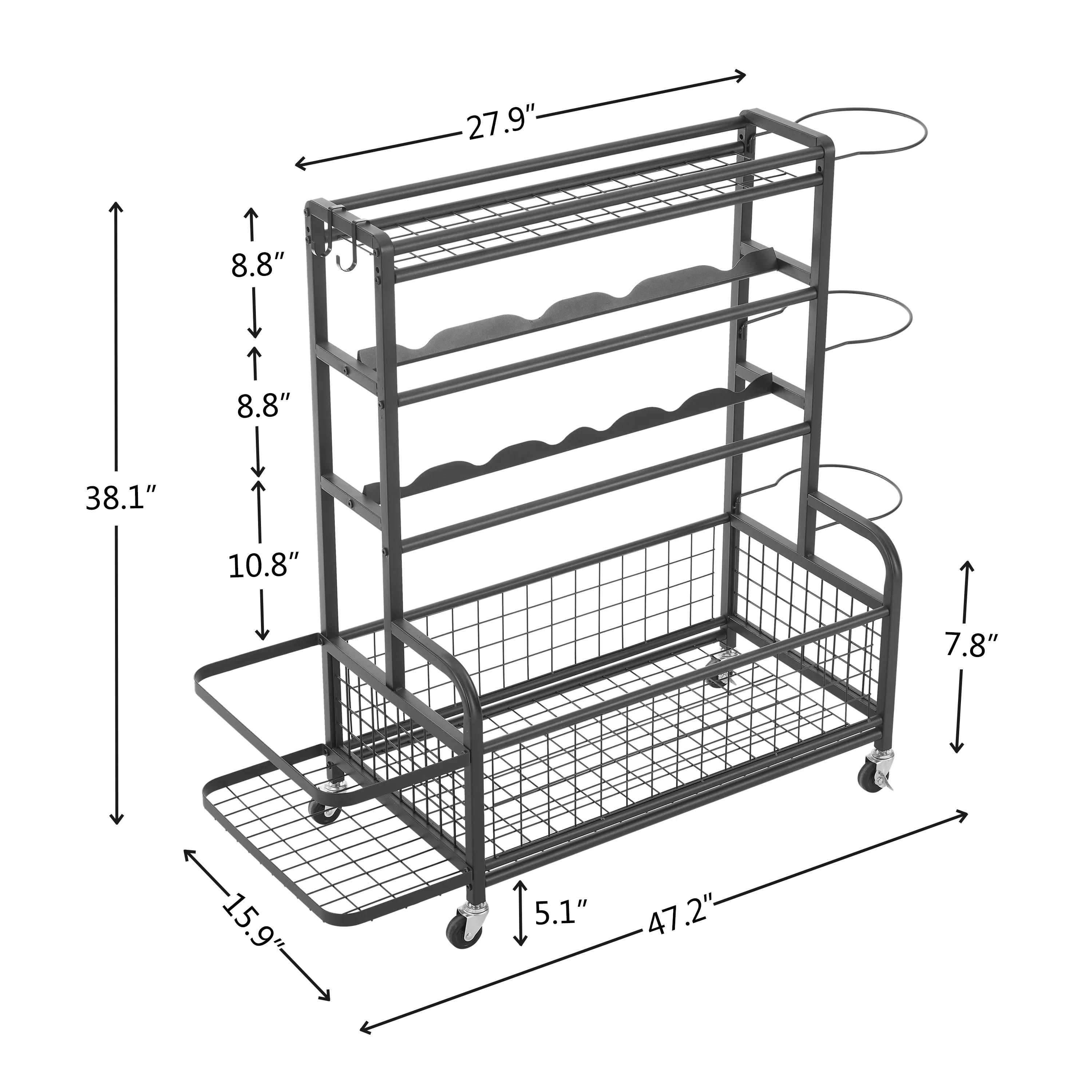 Polymères de stockage en métal à 4 niveaux avec roues roulantes, équipement de sport de basket-ball,