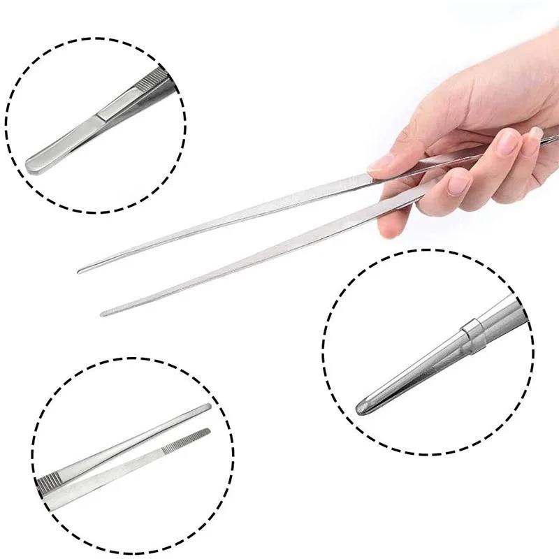 Pince à épiler dentée en acier inoxydable, longue pince à aliments pour Barbecue, pince droite, mais