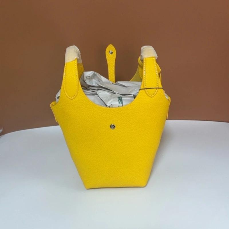 Nouveau sac fourre-tout pour femme 2026 en cuir de vachette motif litchi, style panier à légumes et 