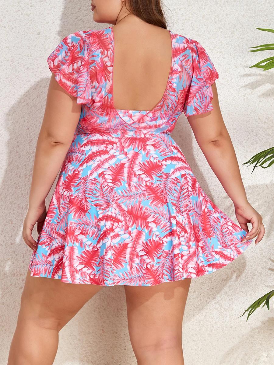 Robe de plage grande taille 2026, maillot de bain imprimé à col en V pour femme, tenue de bain fémin