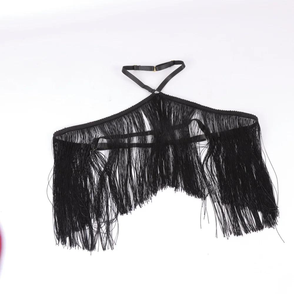 Haut licou à pampilles noires pour femmes, harnais élastique réglable, vêtements toutes saisons, hau