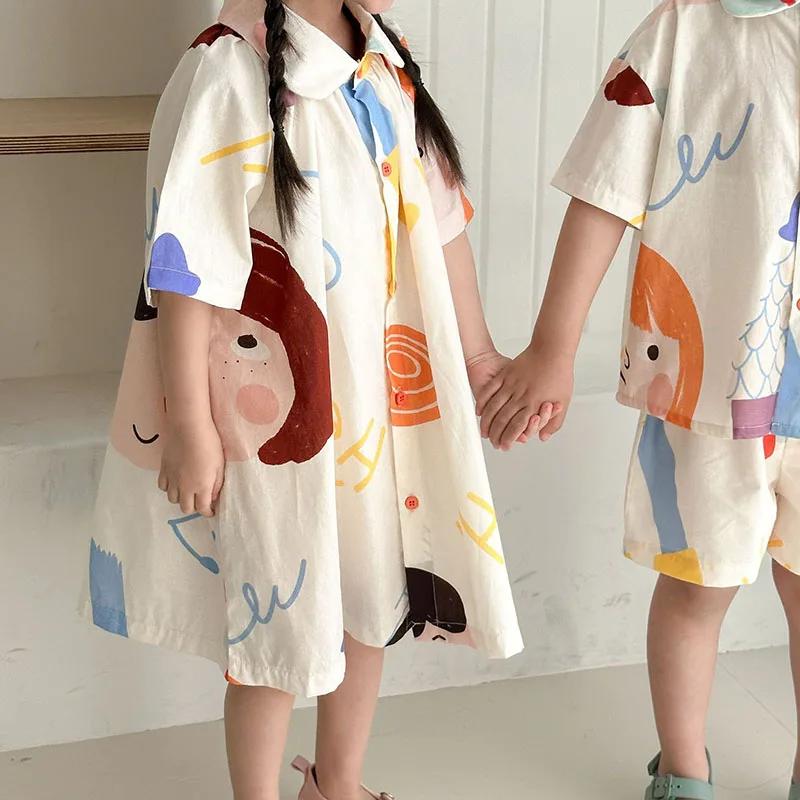 Ensemble de vêtements d'été amples pour enfants : Robe mignonne à motifs graffiti pour filles et che