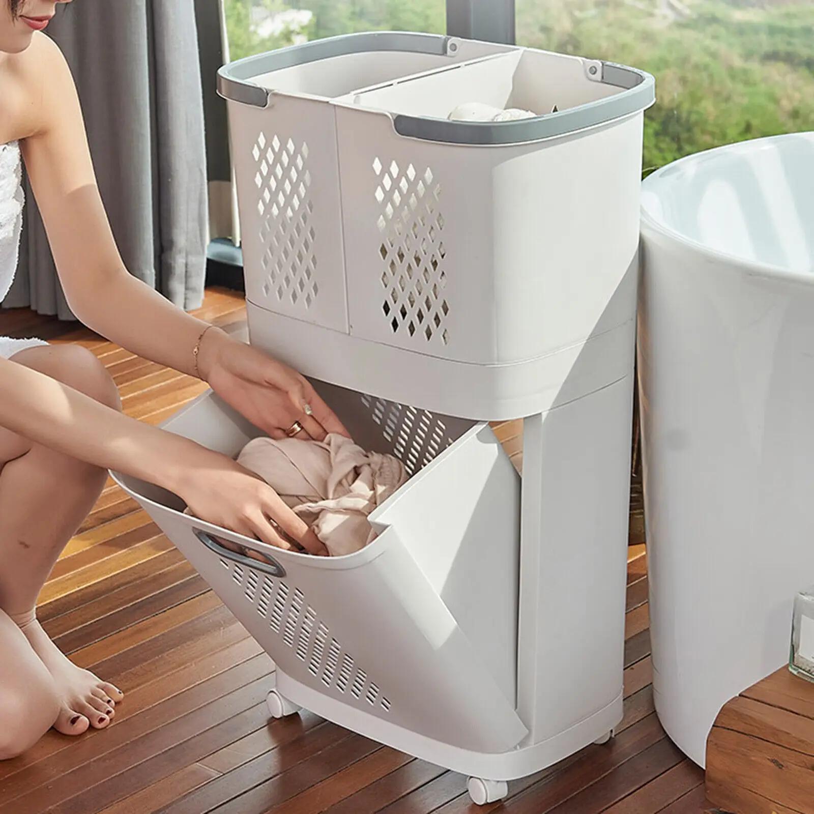 Mir à linge à 3 niveaux, support pour vêtements sales, panier de rangement pour lavage, chariot de r