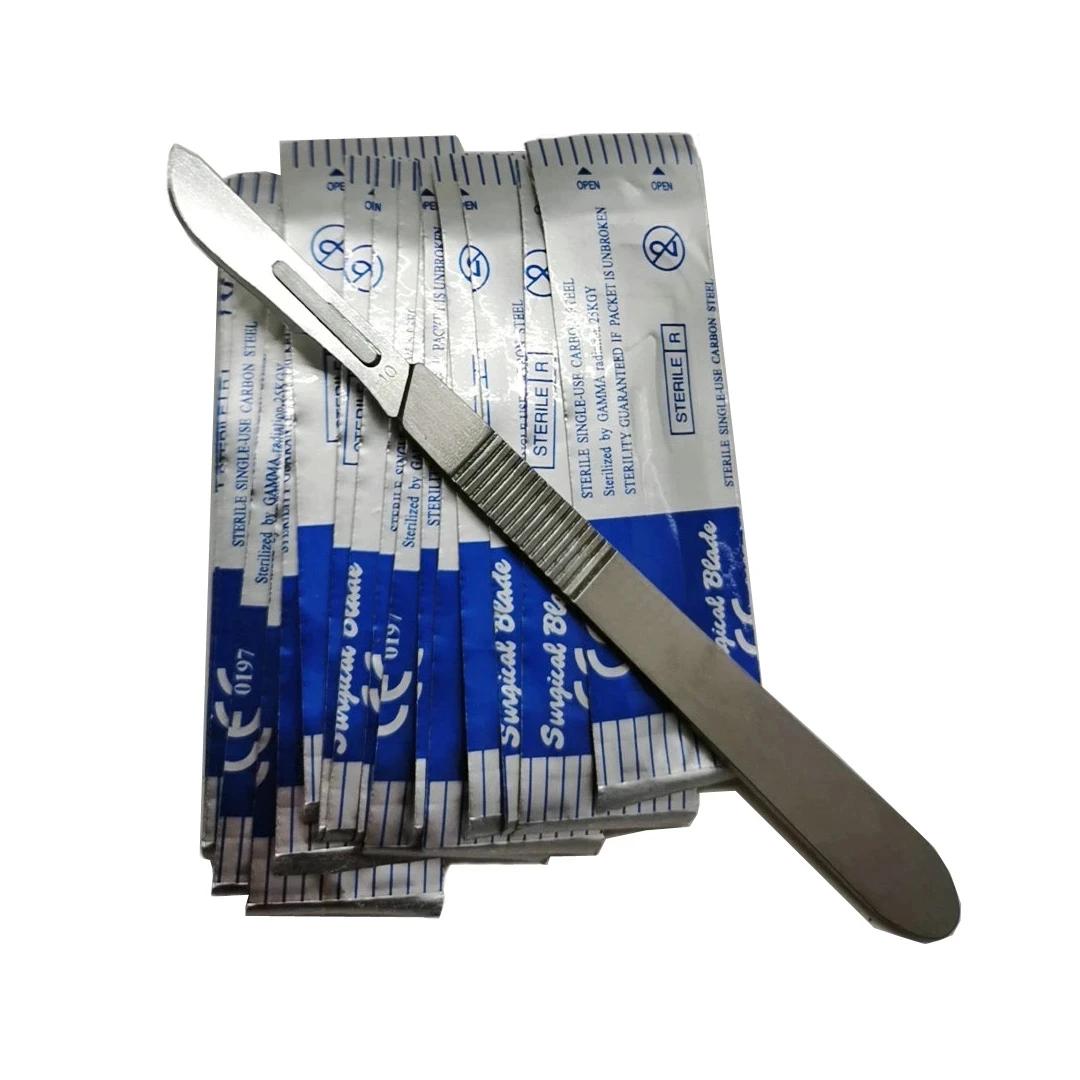 10 lames de scalpel stérile # 10 avec poignée pour dermaplanage, pédicure, artisanat, modélisation, 