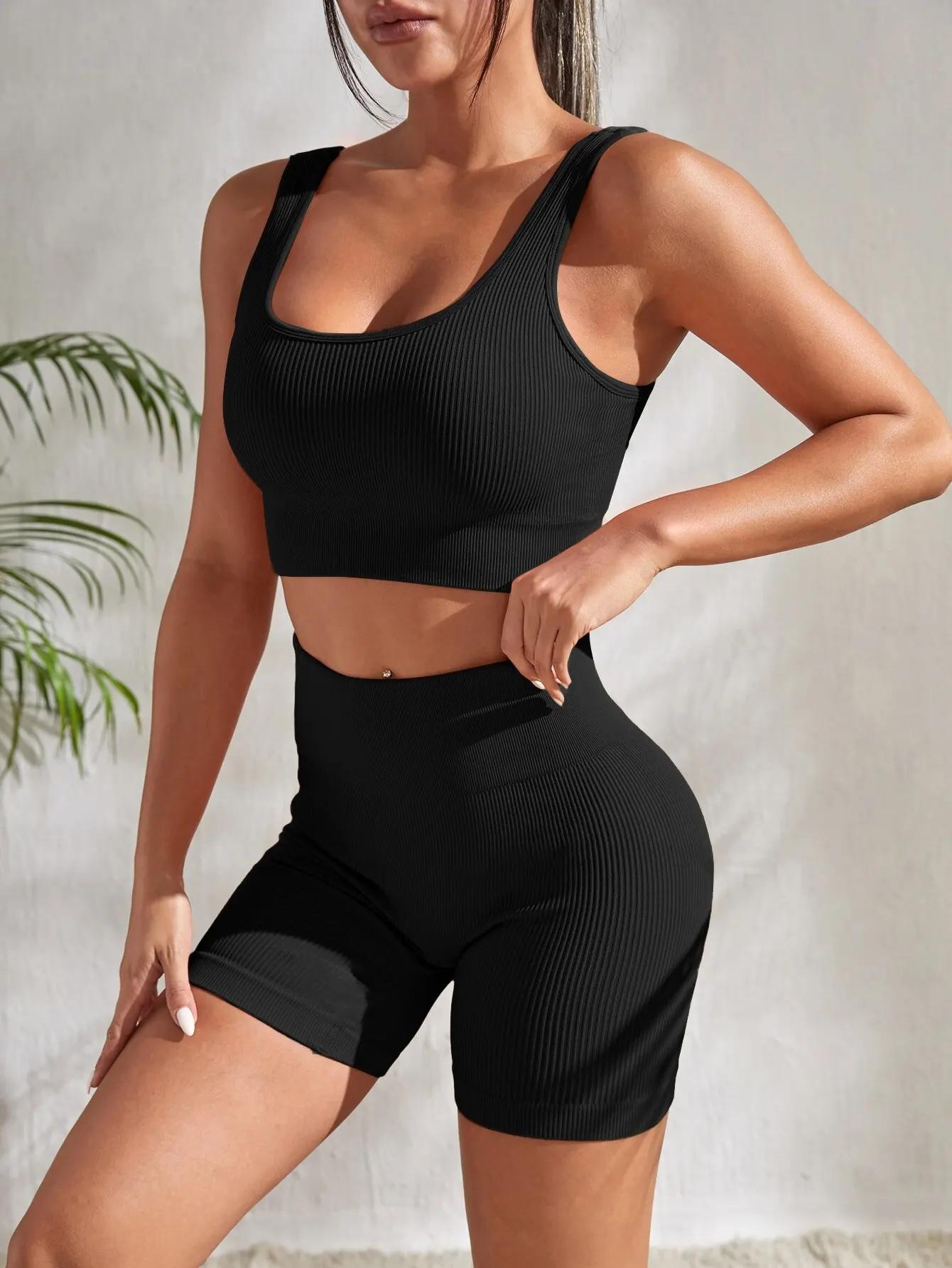 Ensembles de yoga 2 pièces sans couture pour femmes, costume de gymnastique, court, précieux, taille