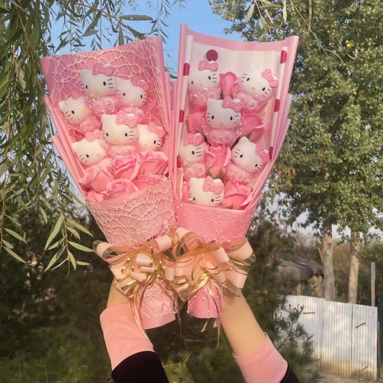 Dessin animé Hello Kitty peluche poupée jouet animaux en peluche Bouquet créatif saint valentin noël