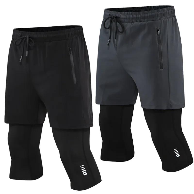 Pantalon court de Sport serré 2 en 1 pour hommes, élastique, séchage rapide, Compression, exercice d