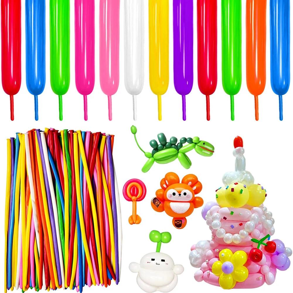 Ballons en latex longs, 100 pièces, rouge, vert, jaune, bleu, rose, assortis, pour décoration de fêt