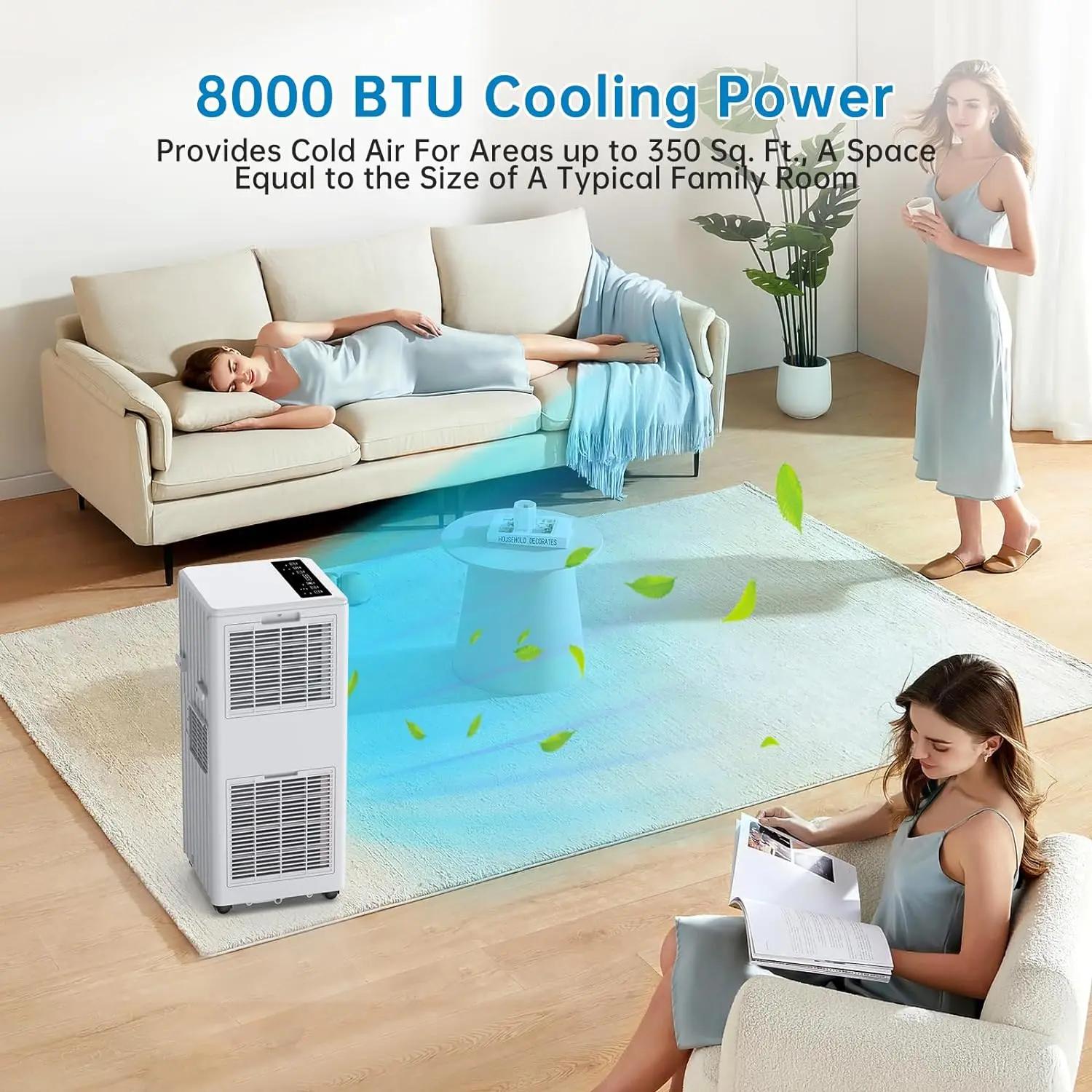 Climatiseurs portables 8000 BTU avec déshumidificateur, ventilateur, télécommande, minuterie 24 heur