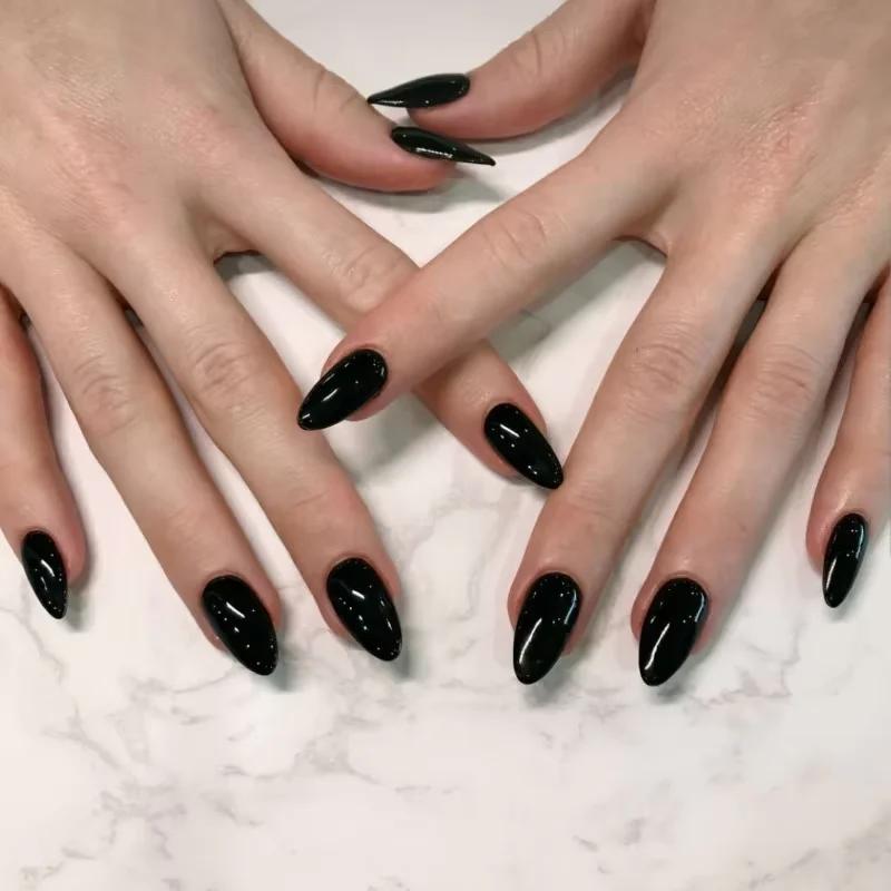 24 faux ongles artificiels en acrylique noir, tête carrée, longs femmes de Ballet, amovibles, pointe
