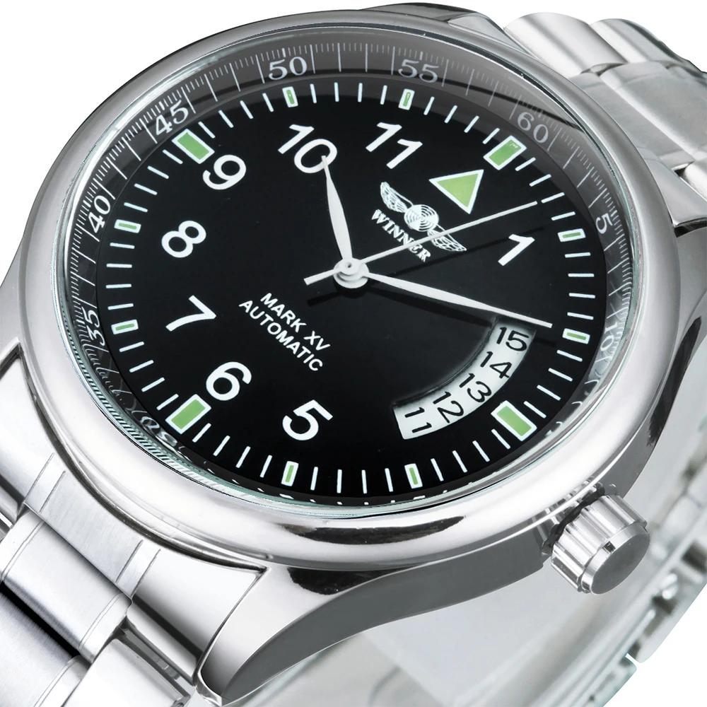 Montre automatique WINNER pour homme, fenêtre de calendrier, cadran noir tendance, bracelet en cuir 