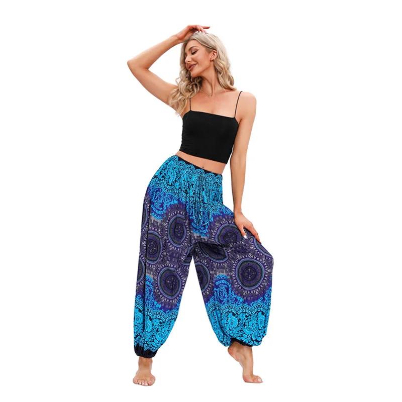 Pantalon de yoga style bohème pour femmes, taille haute, imprimé, embau, tenue de plage