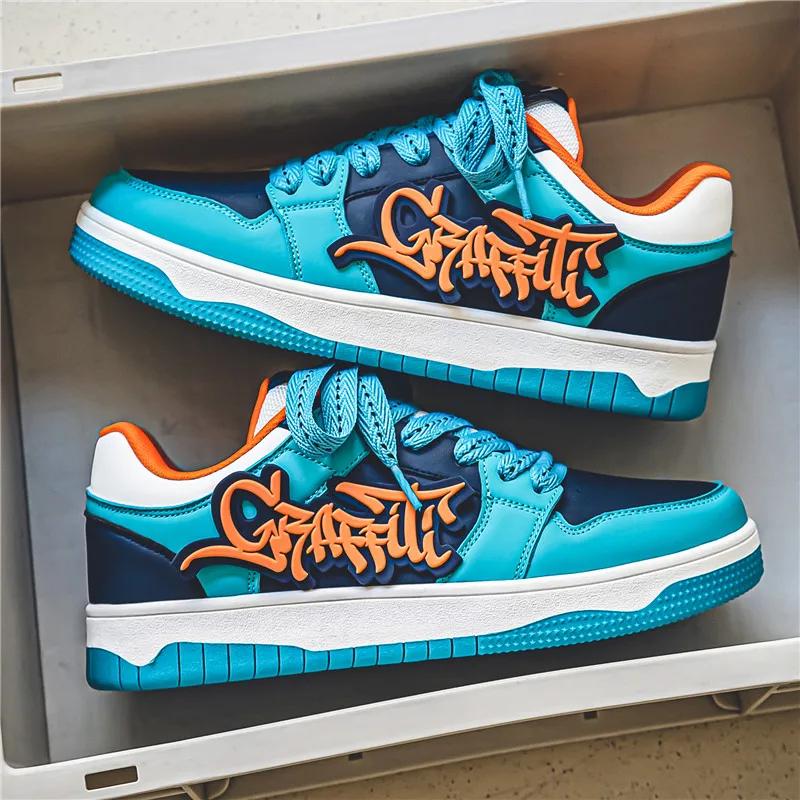 Mode bleu Designer Skateboard chaussures hommes Streetwear Hip hop baskets hommes luxe plate-forme S