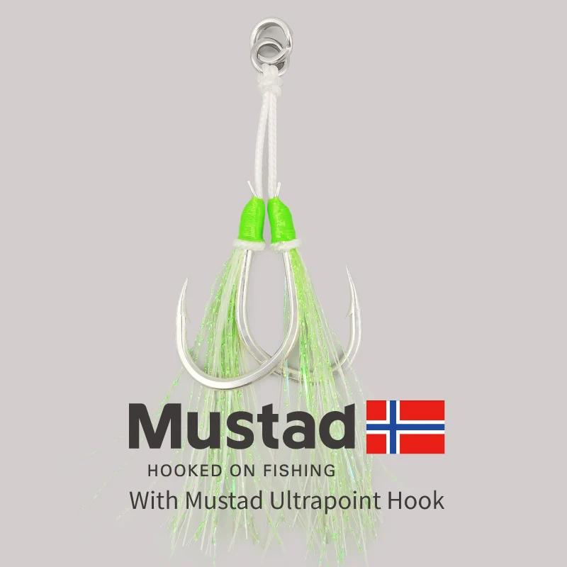 1-SJ – double assistance à gabarits lent avec crochets Mustad, hameçons de gabarits lumineux, hameço