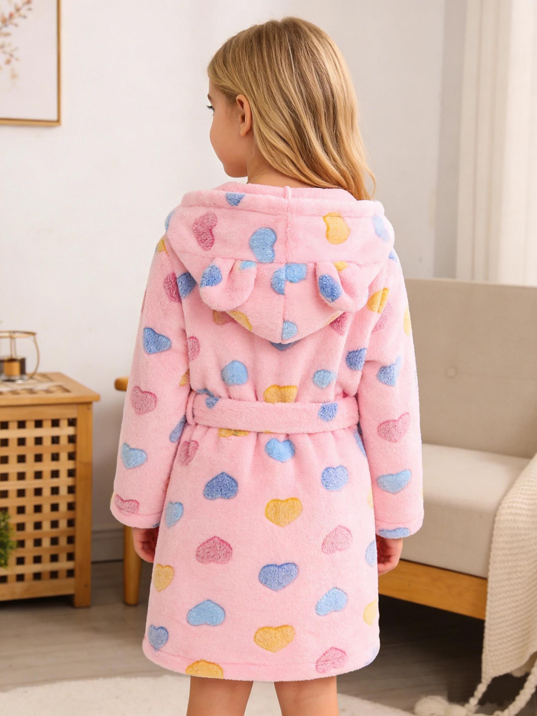 Peignoir pour filles, automne/hiver, manches longues et capuche, tissu doux et chaud pour porter à l