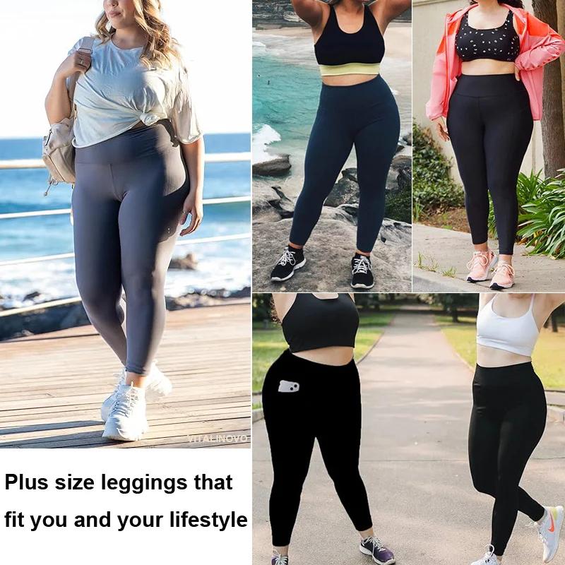 VITALINOVO Leggings grande taille avec poches pour femme taille haute contrôle du ventre pantalon de