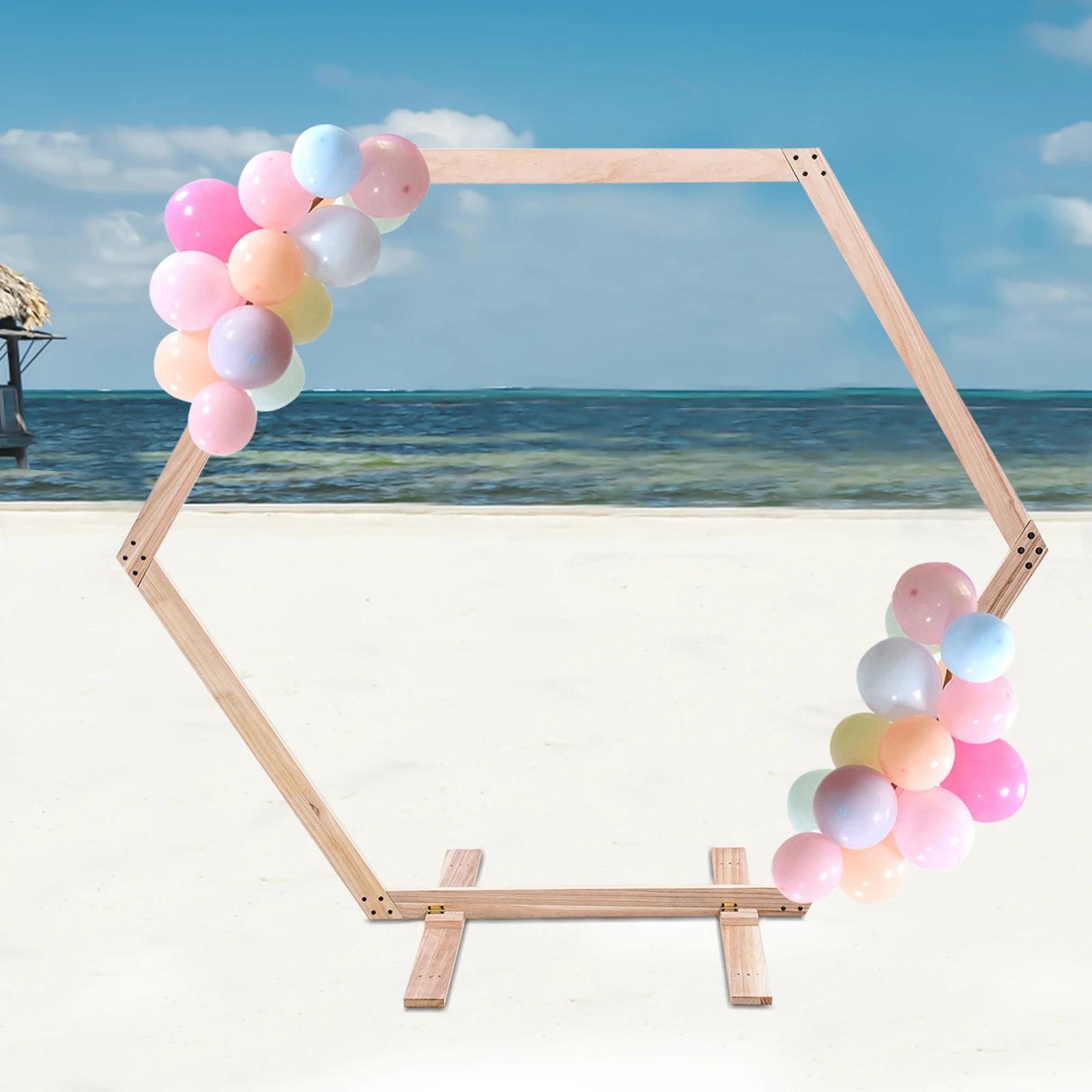 Décor d'arc de mariage en bois hexagonal, support de toile de fond, cadre en bois, 7.1 pieds