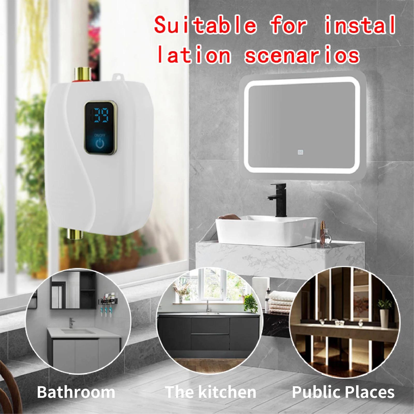 Chauffe-eau instantané 220V 3500W blanc Mini chauffe-eau électrique sans réservoir avec écran LCD po