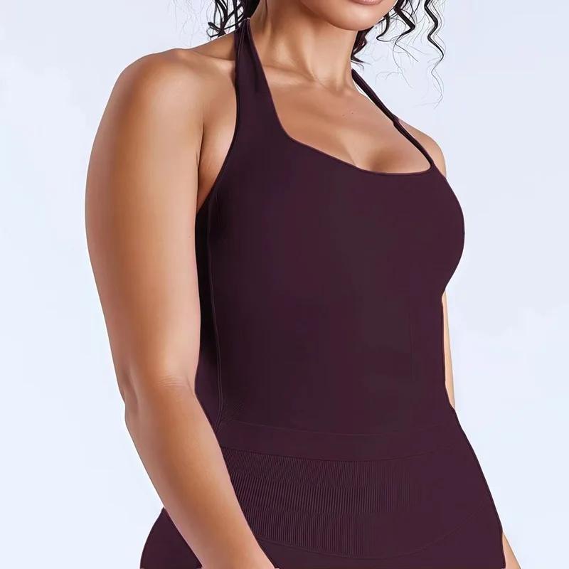 Haut de sport dos nu sexy pour femme, couleur unie, sans couture, avec soutien-gorge rembourré, idéa