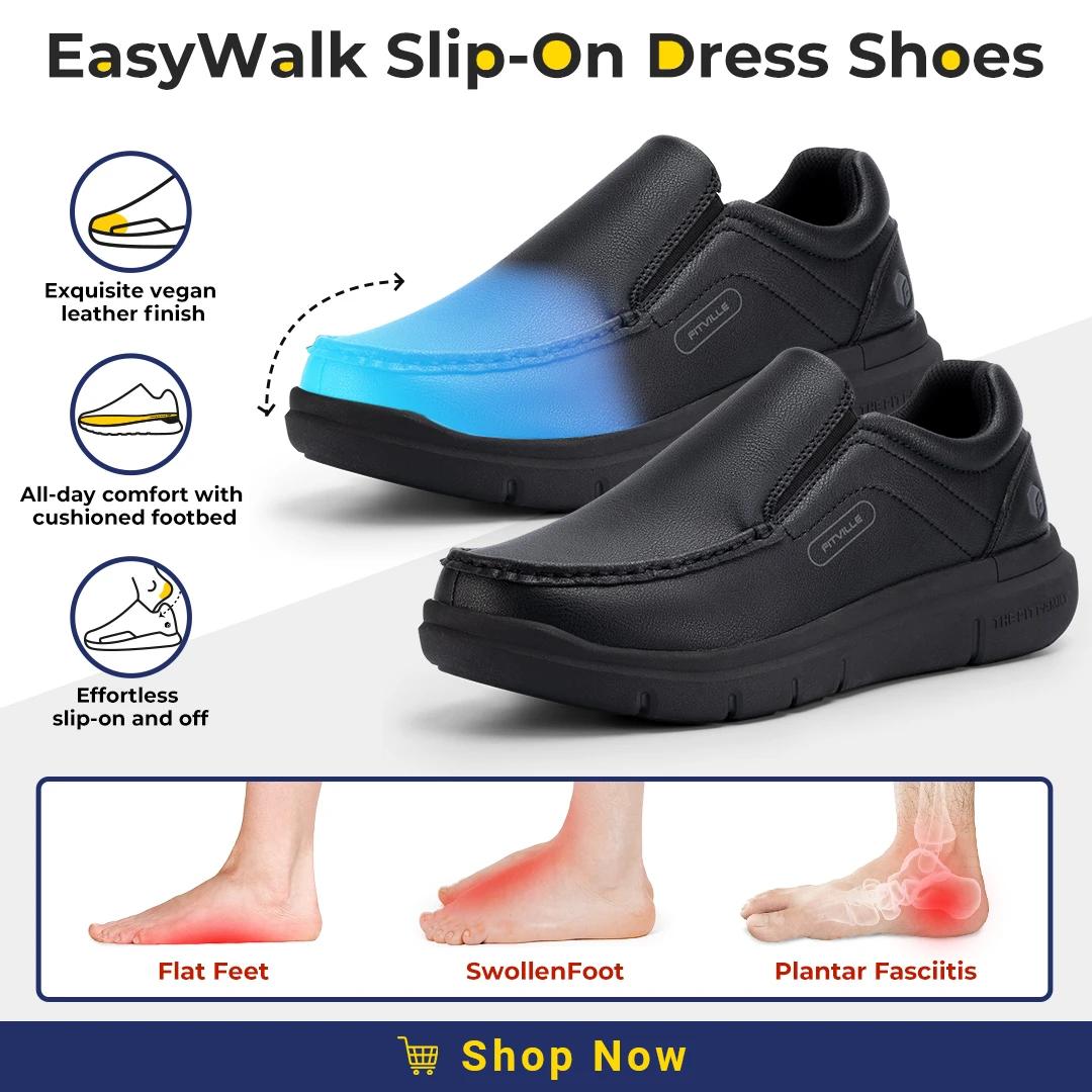 Fitville chaussures décontractées à enfiler pour hommes chaussure en cuir large largeur 2E léger pou