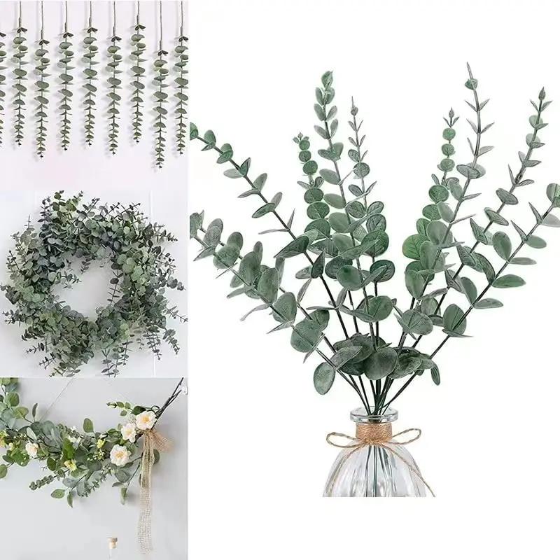 Yannew 12 pièces tiges d'eucalyptus artificielles argent Dollar verdure fausses plantes pour Bouquet