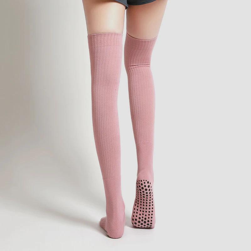 Chaussettes de Yoga à Tube Long pour femmes, antidérapantes, en coton, pour Fitness, Pilates, danse,