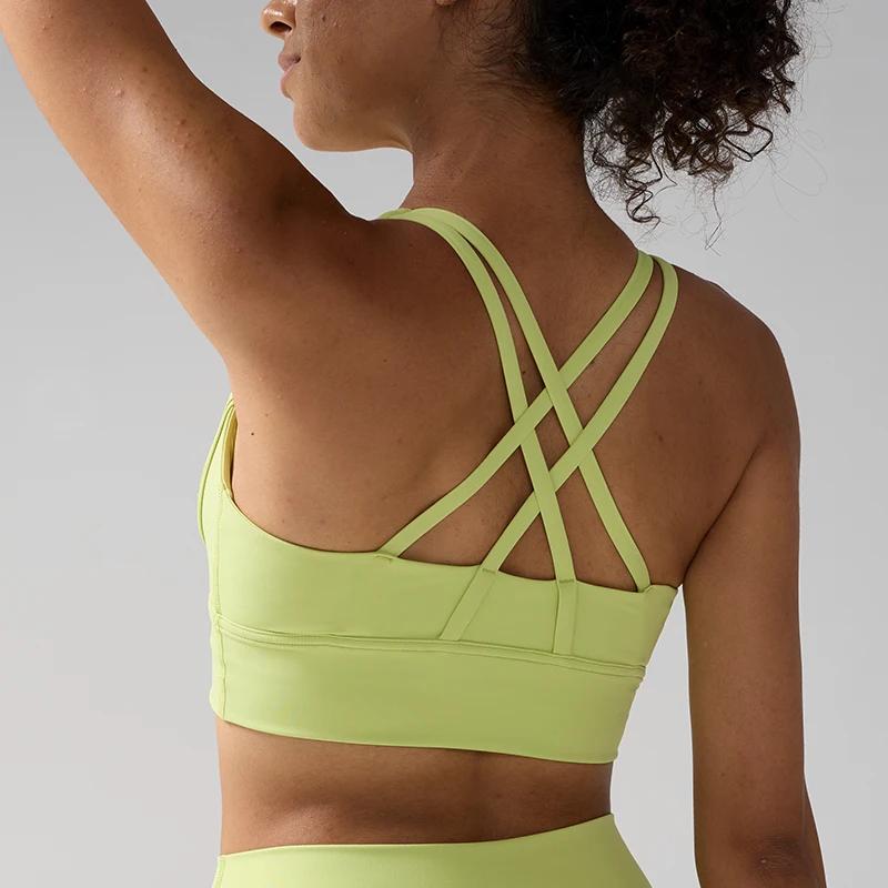 Couleur unie femmes Fitness Yoga soutiens-gorge course dos sport soutiens-gorge haut en Nylon femmes