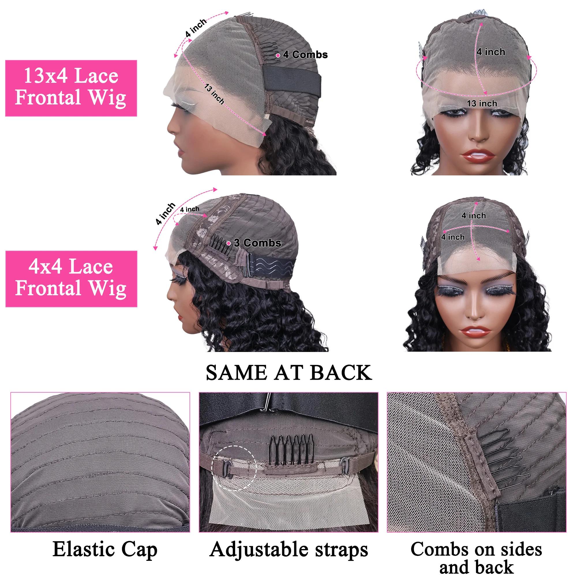 Perruques Courtes Brésiliennes Bob 100% Cheveux Humains, Lace Frontal 13x4, Cheveux Humains Ondulés 