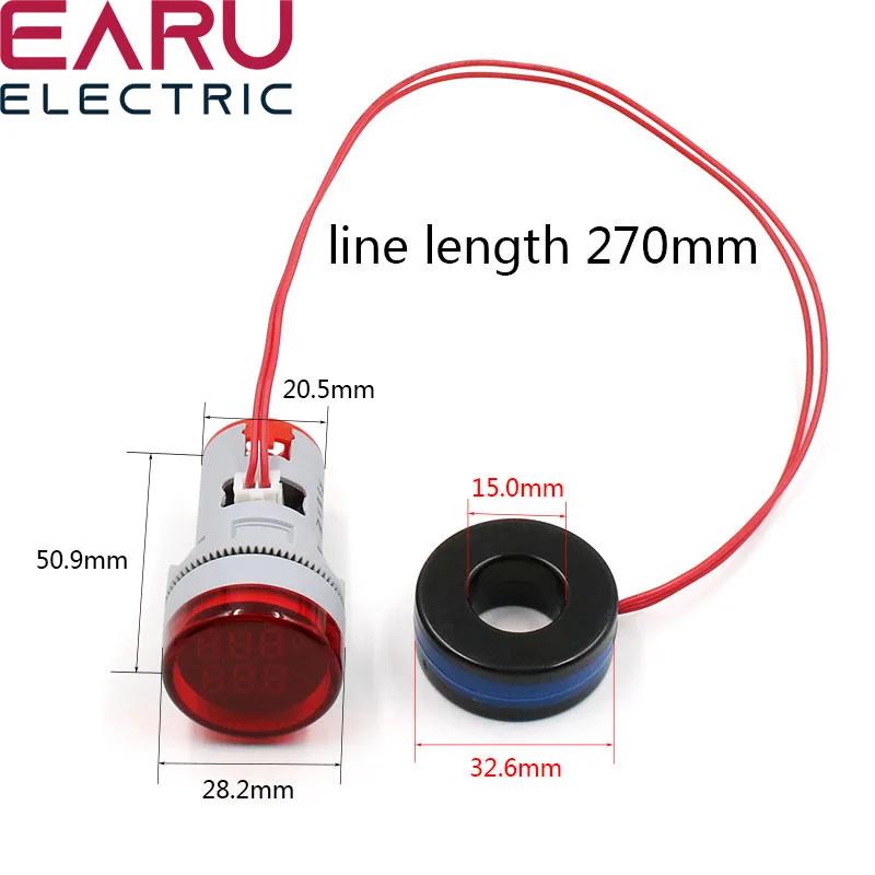 Mini Voltmètre Numérique Rond de 22mm, AC 20-500V, 0-100A, Ampèremètre, Testeur de Tension, Indicate