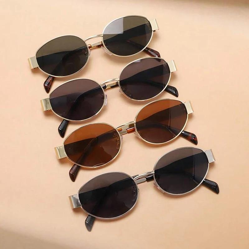 Lunettes de personnalité ovales en métal, petites lunettes rondes à la mode, accessoires de plage po