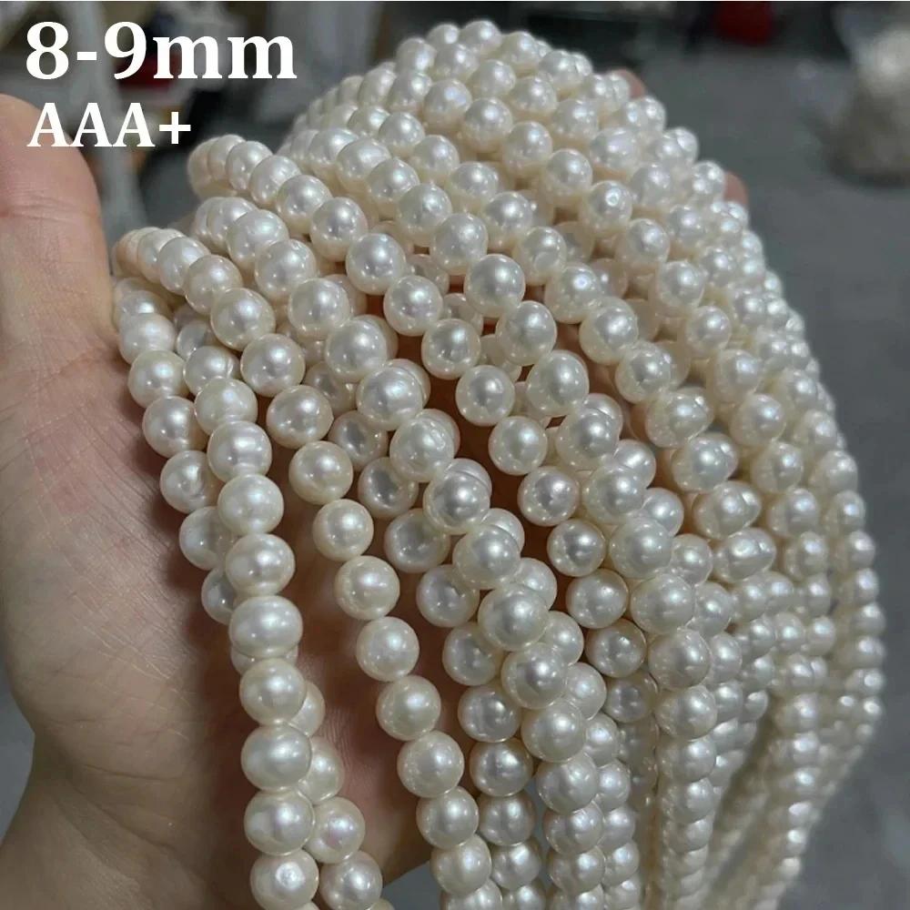 Perles d'eau douce naturelles presque rondes de haute qualité AAA, fournitures pour la fabrication d