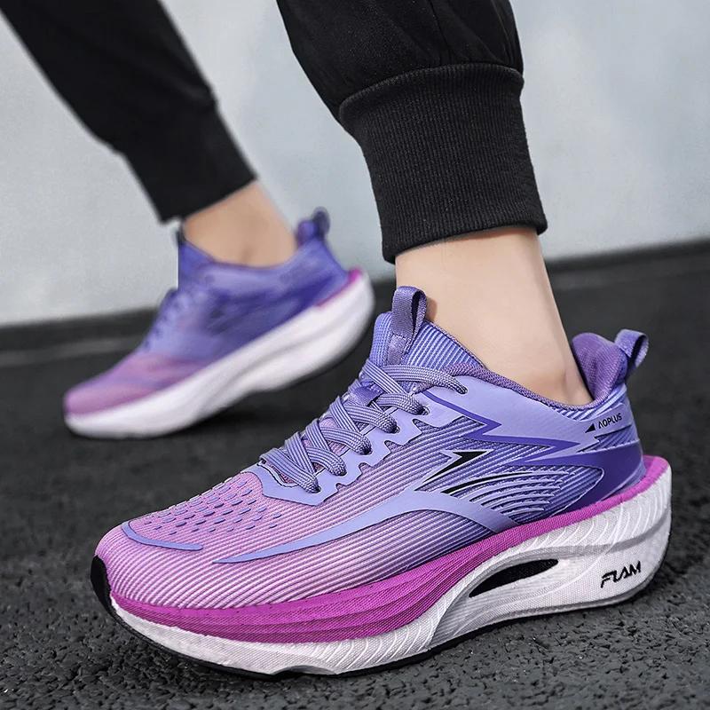 Chaussures de sport unisexes avec plaque en carbone, baskets de course et de marche, amortissantes, 