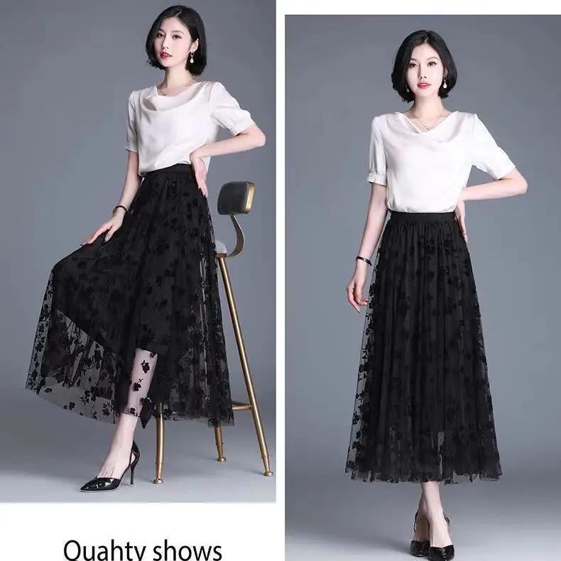 Femmes coréennes jupe en Tulle mode été crochet Floral jupe Midi ample élégant femme décontracté tou