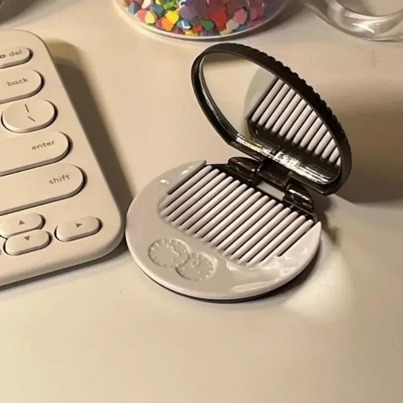 Miroir de maquillage rond pliant Biscuit au chocolat Ins Kawai miroirs de poche extérieurs femmes pe