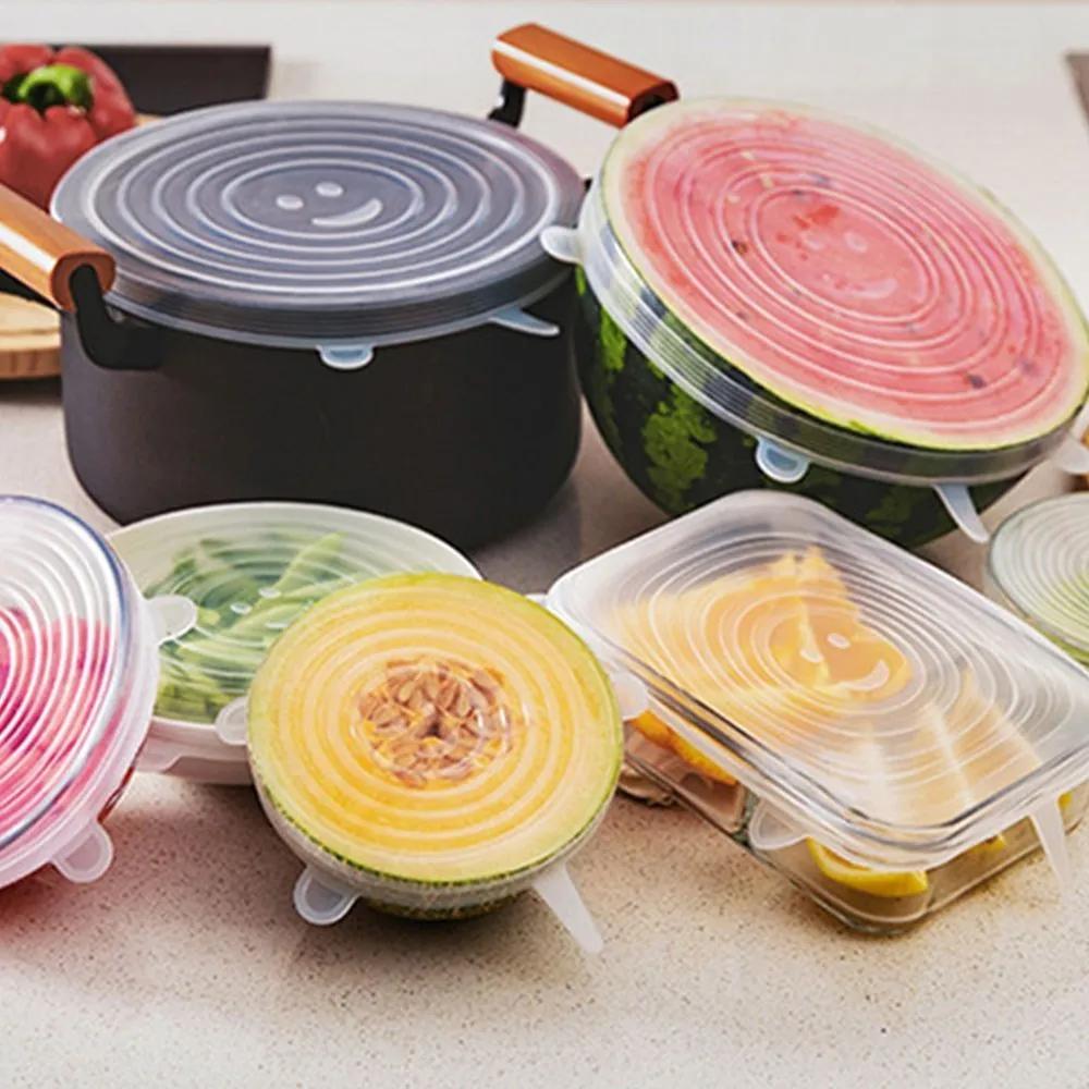 Couvercles extensibles en Silicone pour la cuisine, 6 pièces, pour le micro-ondes, les aliments