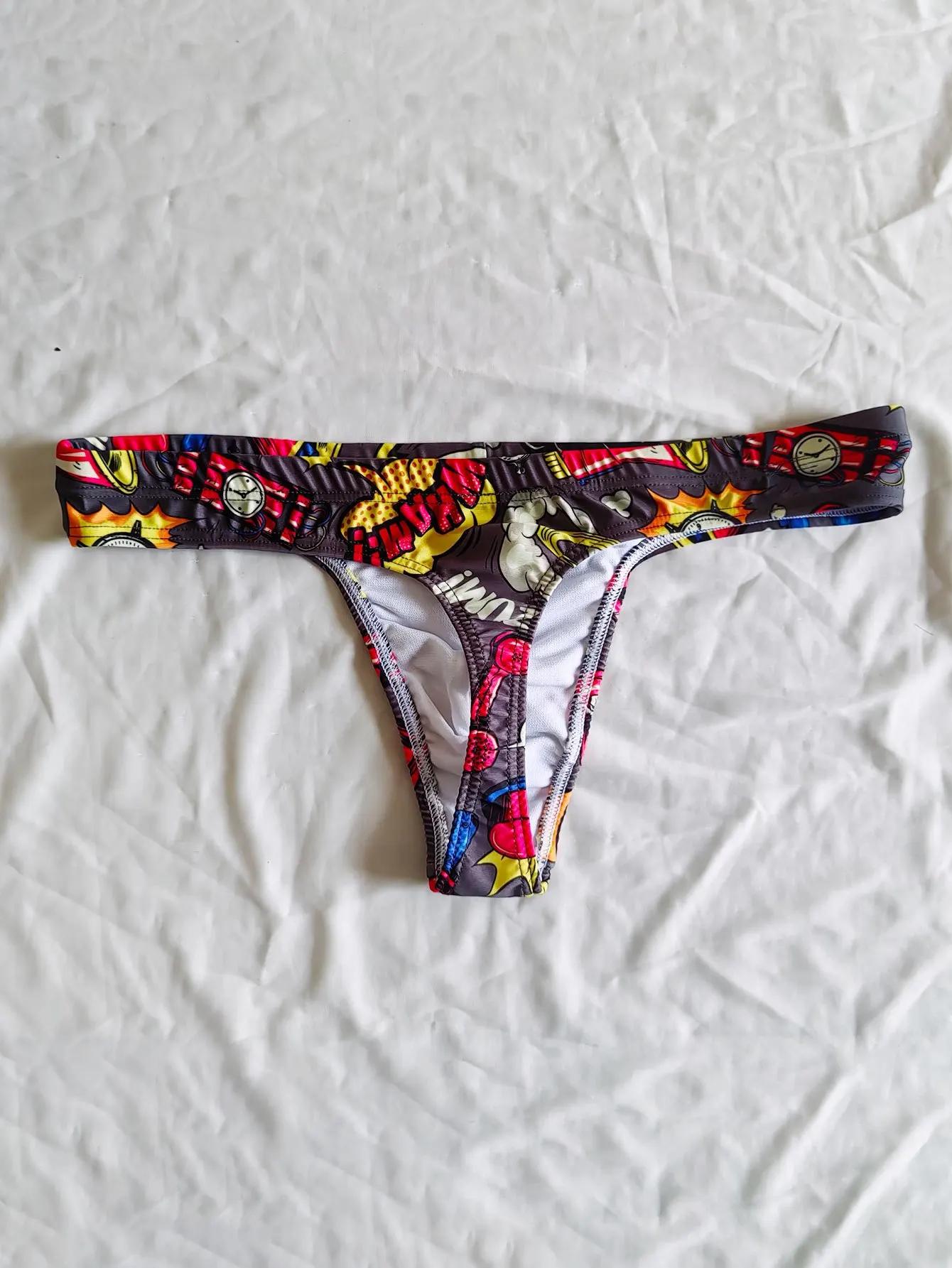 Hommes Pop Art dessin animé imprimé taille basse Sexy Bikini string maillots de bain plage slip de b