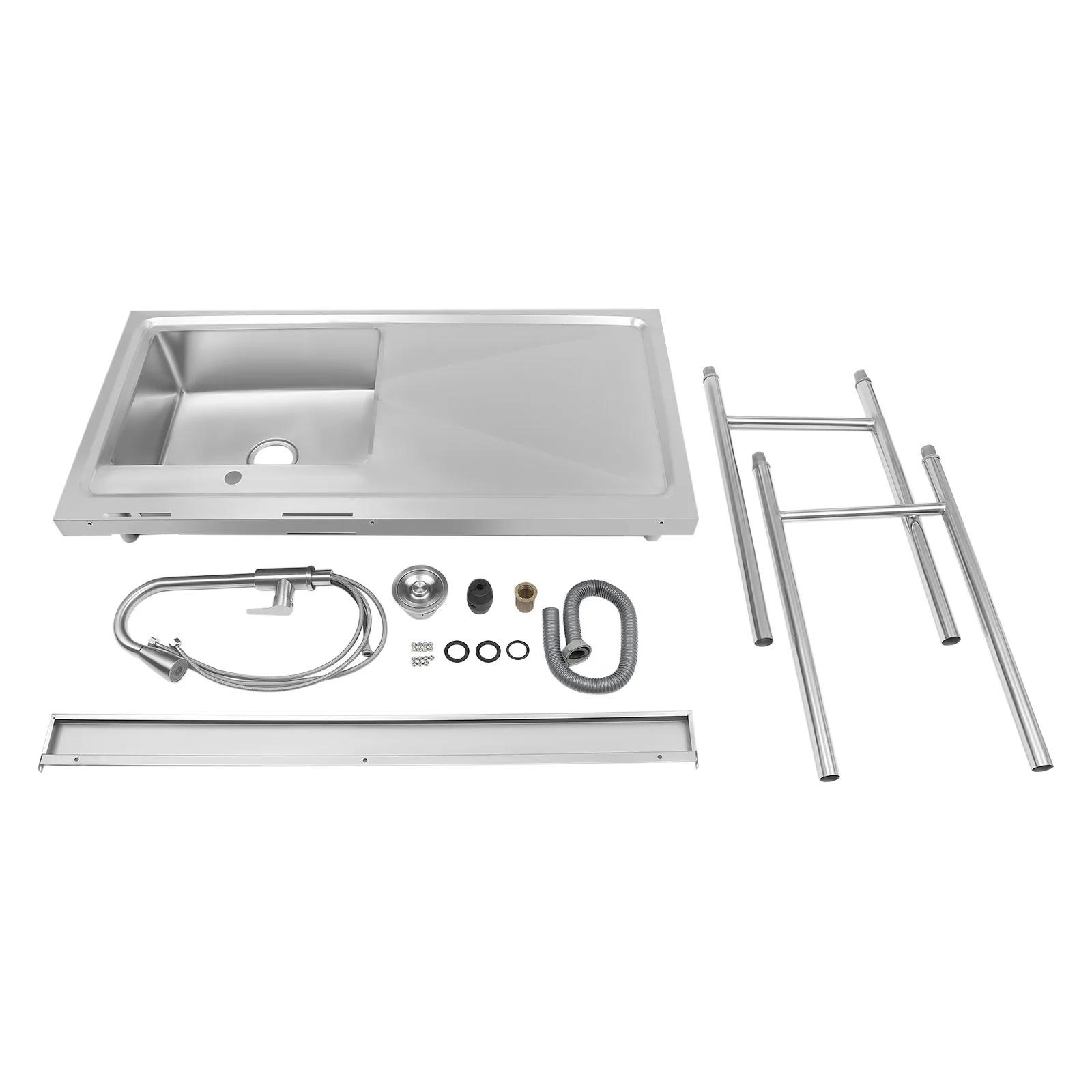 Évier de cuisine en acier inoxydable, 1 compartiment, vidange, utilitaire commercial