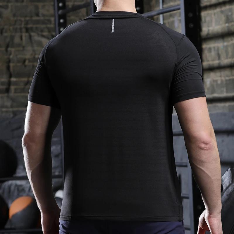 Hommes mince glace soie hauts course à manches courtes sport T-shirt gymnase Fitness entraînement mu