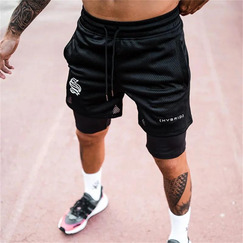 Short 2 en 1 homme respirant imprimé été fitness musculation séchage rapide maille