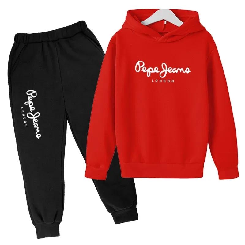 Sweat à capuche + pantalon pour loisirs, 2 pièces, lettres imprimées, survêtements pour garçons et f
